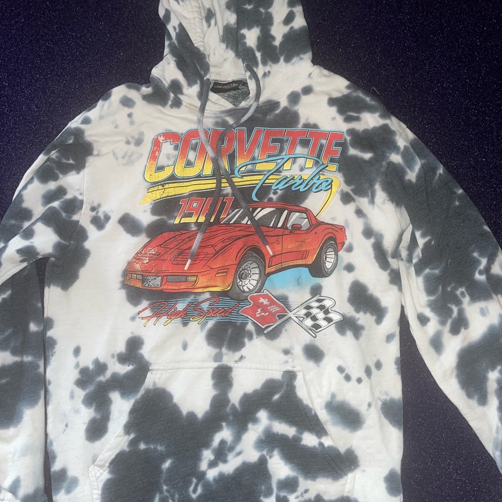 Chemistry Mens Large Hoodie Tye Dye Sweatshirt 1981 Corvette Car Hot Rod Racing
